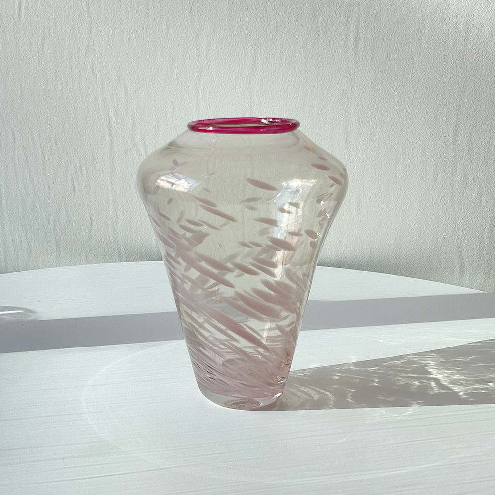 England Cranberry Hand Blown Glass Vase 1970s