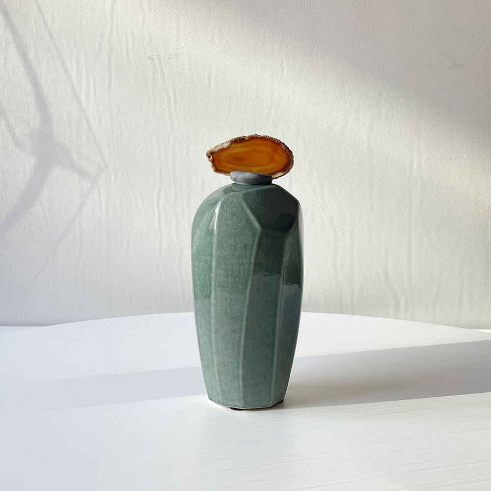 USA Mark Hines Emerald Ceramic Vase 1970s