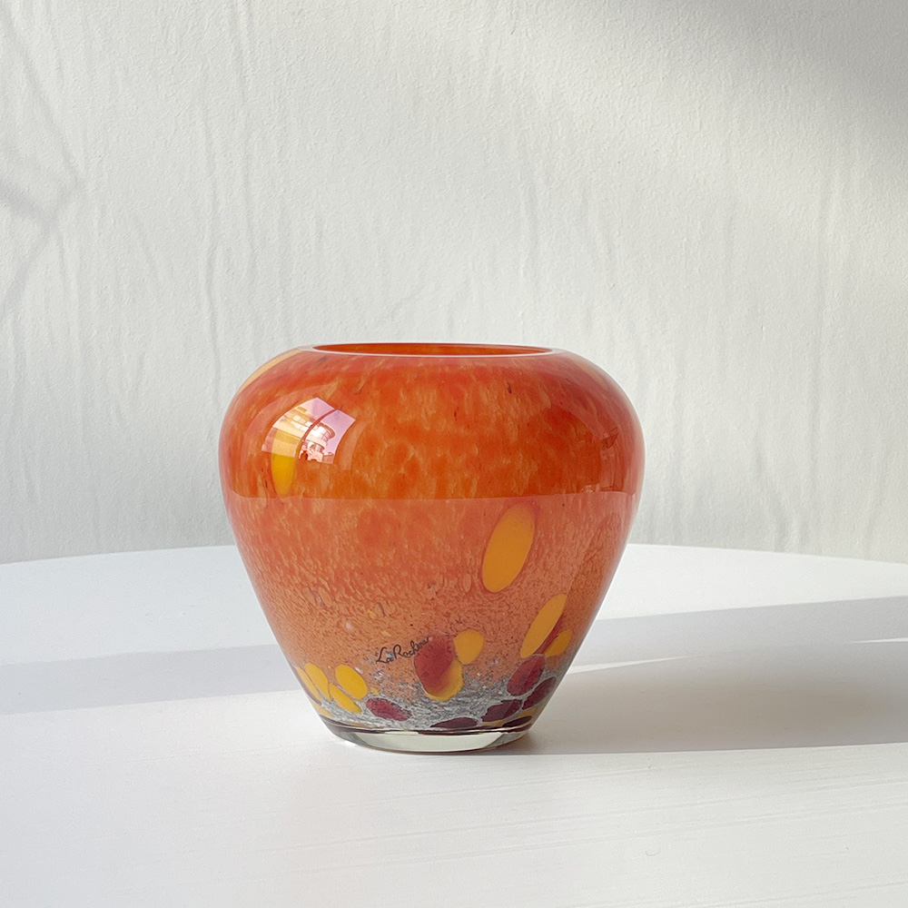 France La Rochere Hand Blown Orange Art Glass Vase 1970s