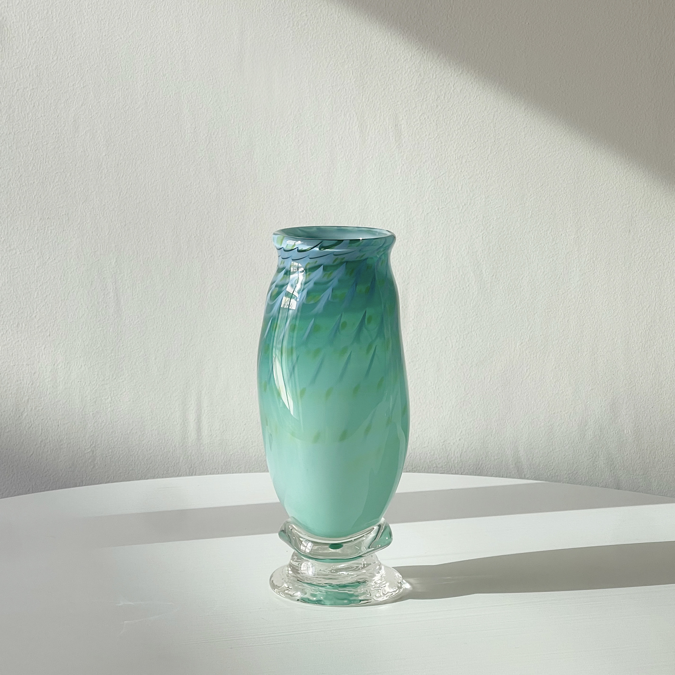Murano Green Stripe Hand Blown Glass Vase 2000s