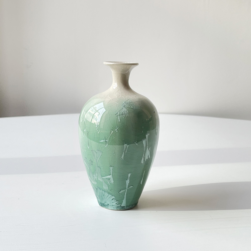 USA Crystalline Turquoise Ceramic Vase 2010s