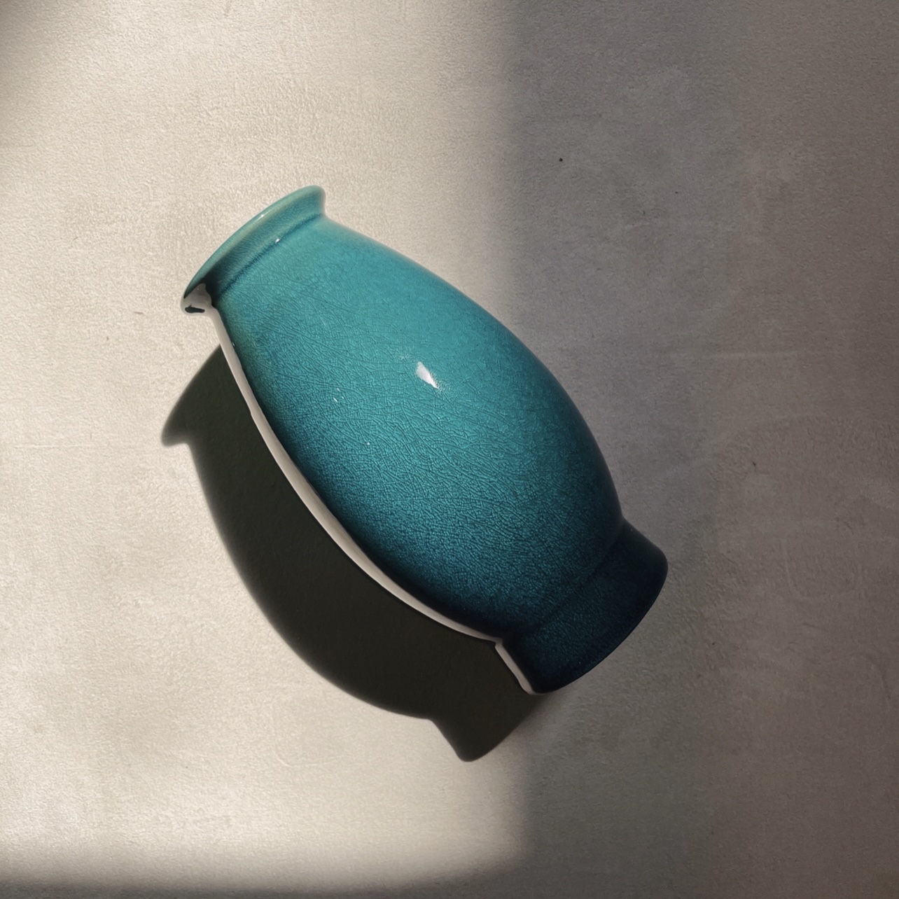 Japanese Aqua Crackle Glaze Tapered Rectangular Vase 1959