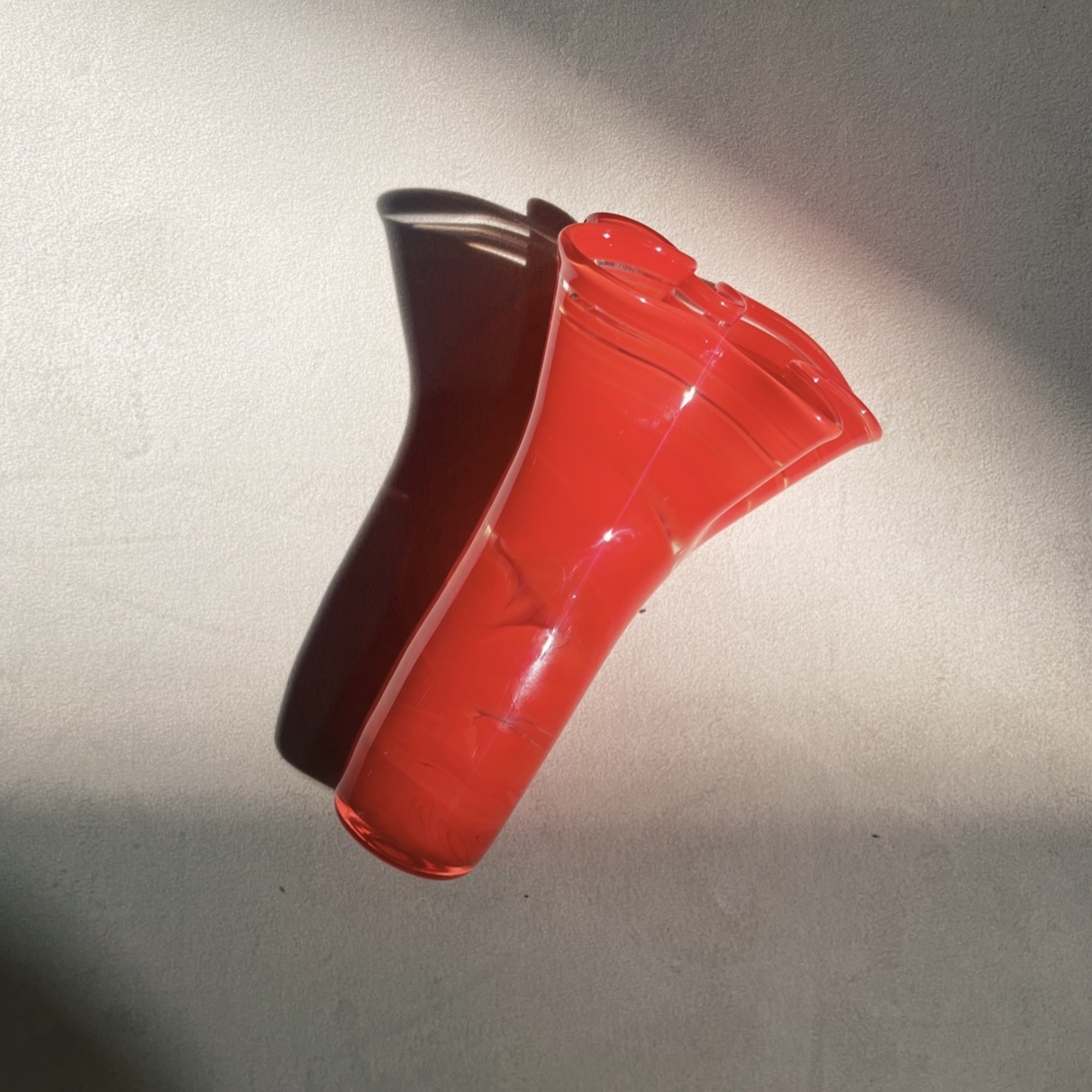 Studio Art Glass Red Clear Swirl Ruffled Top Hand Blown Vase 1980s