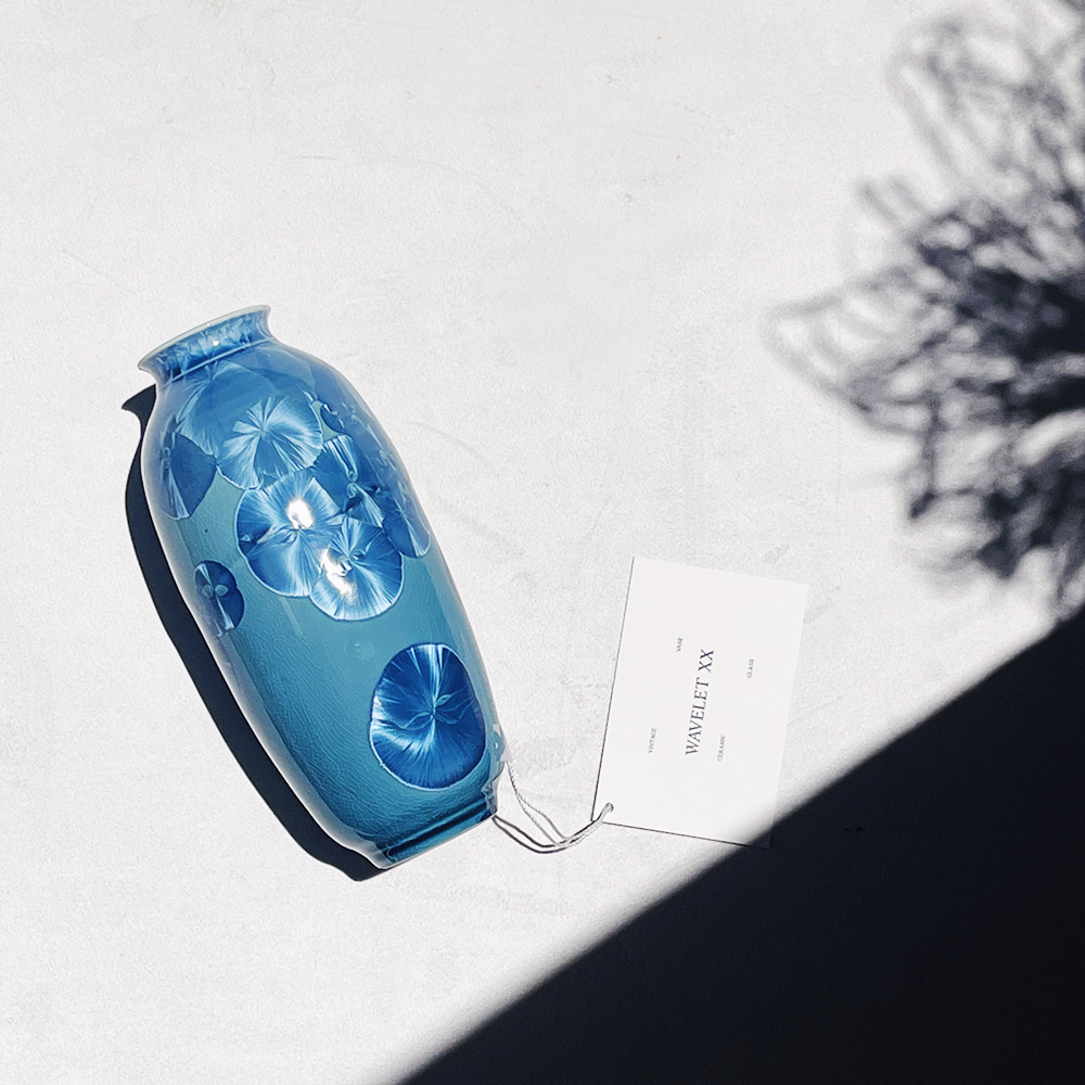Art Pottery Blue Crystalline Ceramic Vase