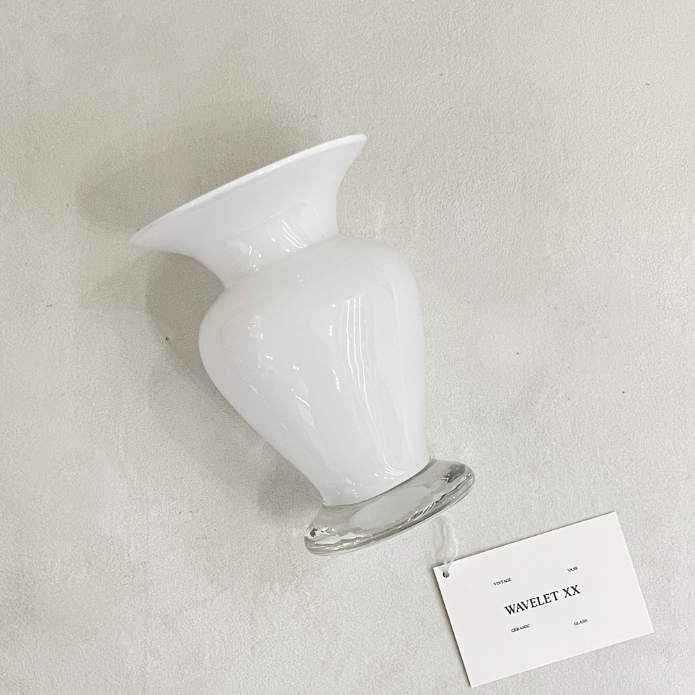 White Polish handblown Art Glass Vase