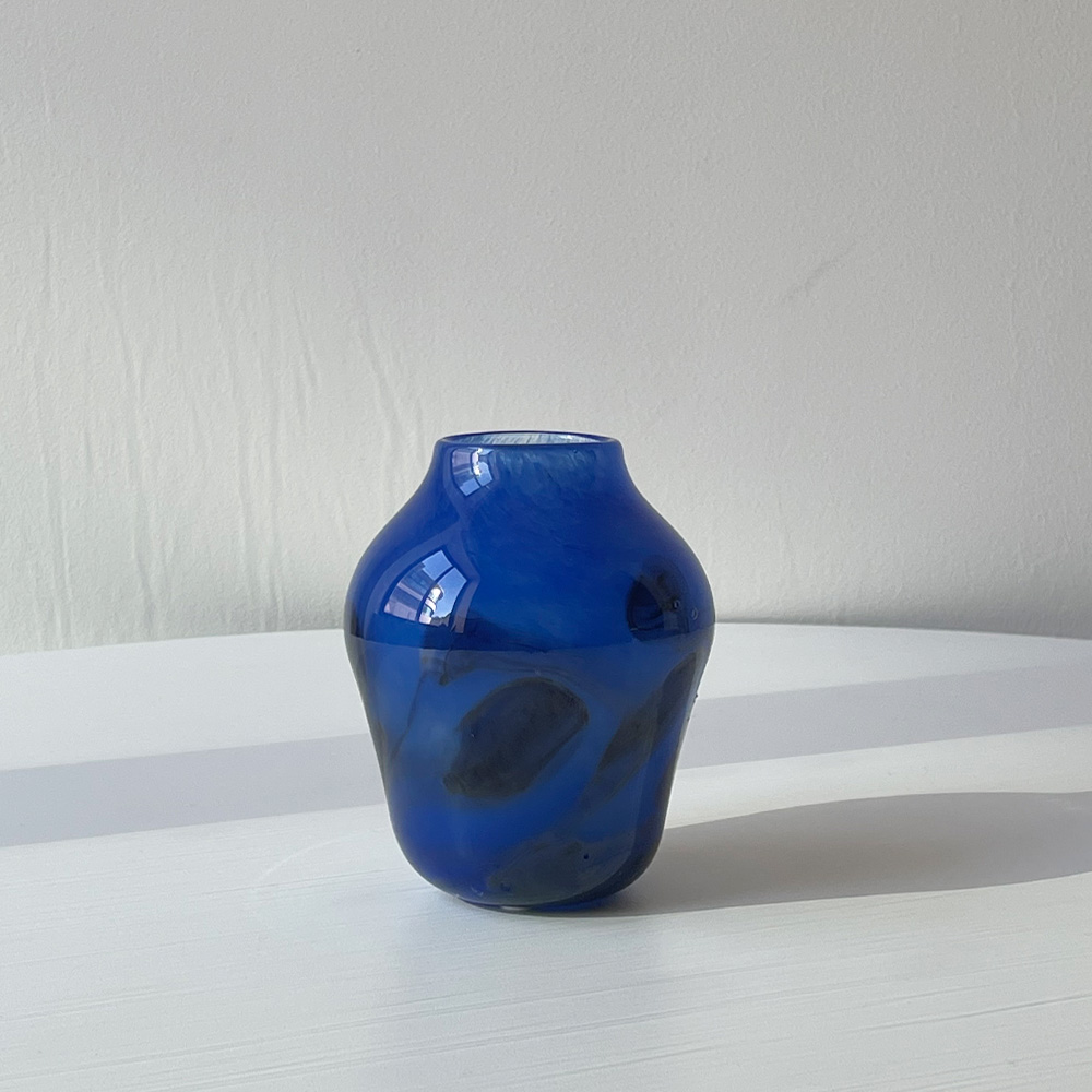 France Cobalt Blue Art Glass Vase 1970s
