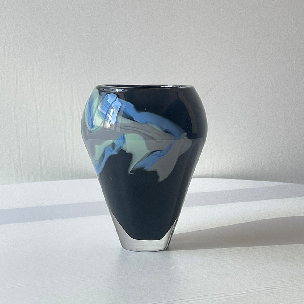Murano Black Marble Art Glass Vase 1997s