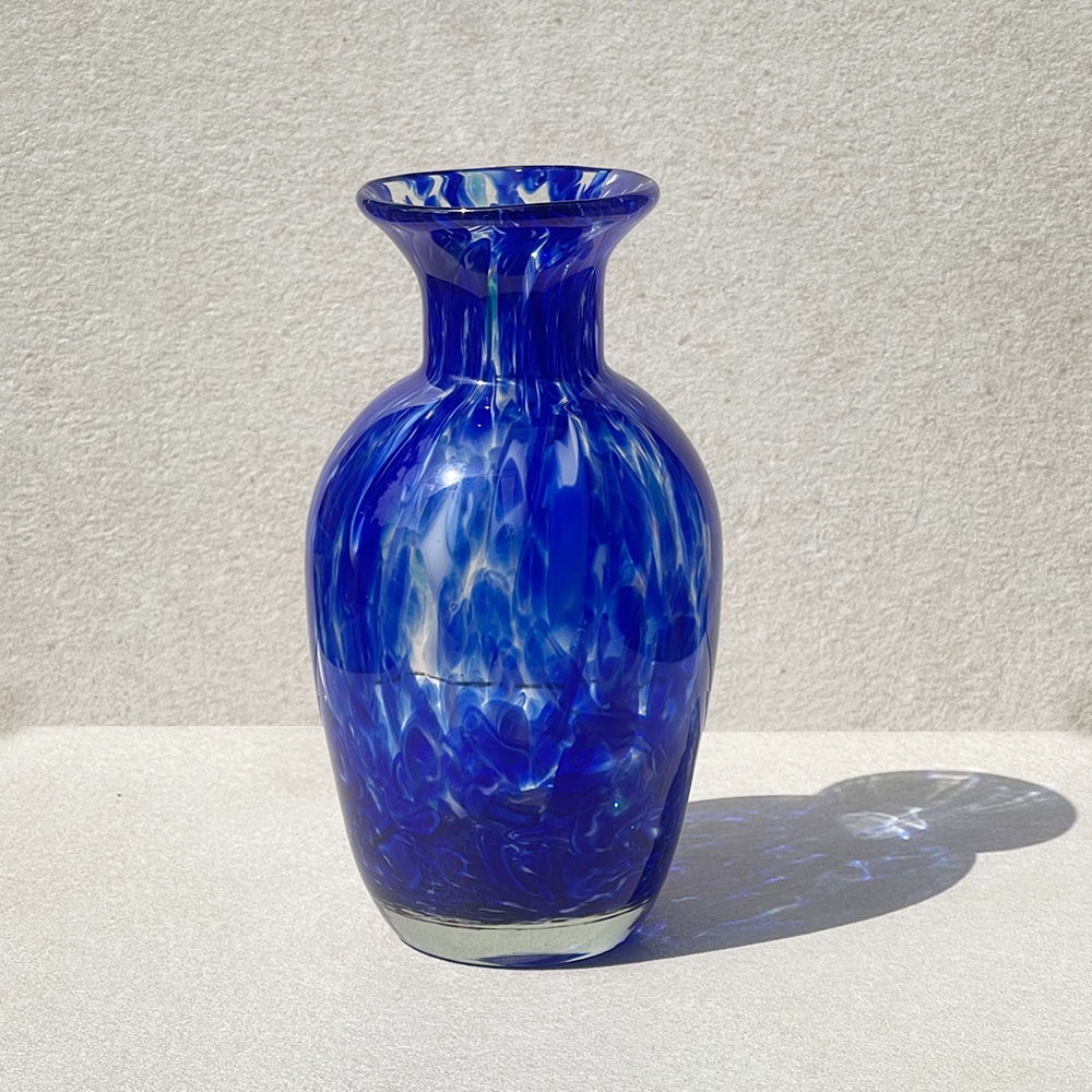 Cobalt Blue &amp; Black Cascading Swirl Art Glass Vase