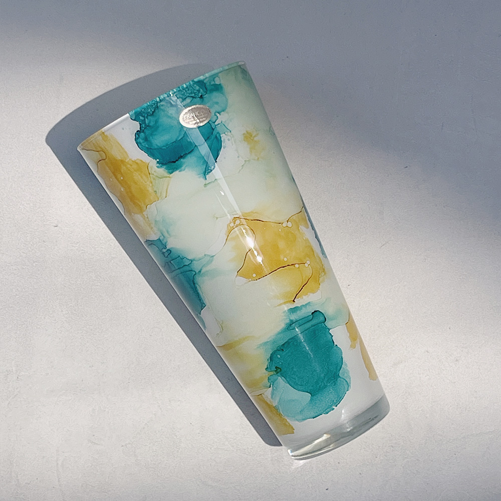Franco Italy Art Glass Turquoise &amp; Gold Vetrene E Cristallerie Vase