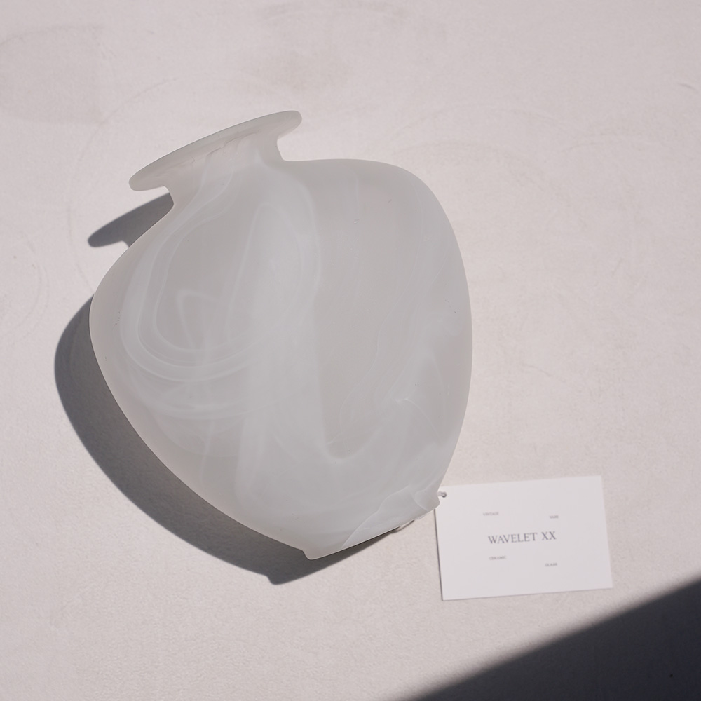 White Art Glass Frosted Swirl Vase