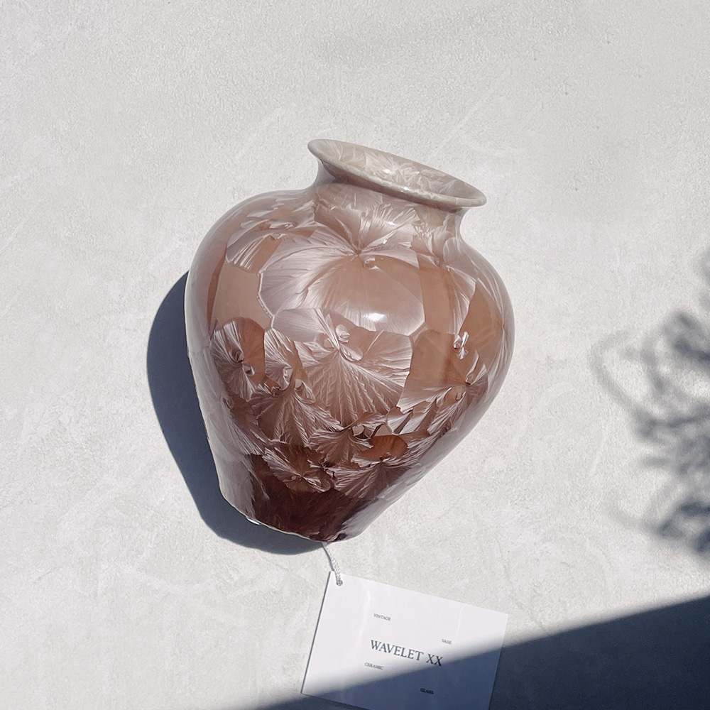 Art Pottery Tan Crystalline Ceramic Vase