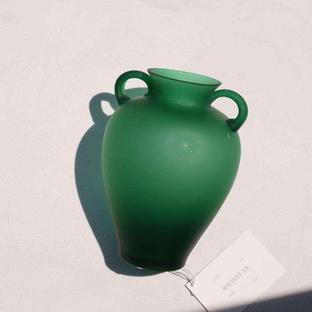 Dark Green Double Handle Satin Glass Vase