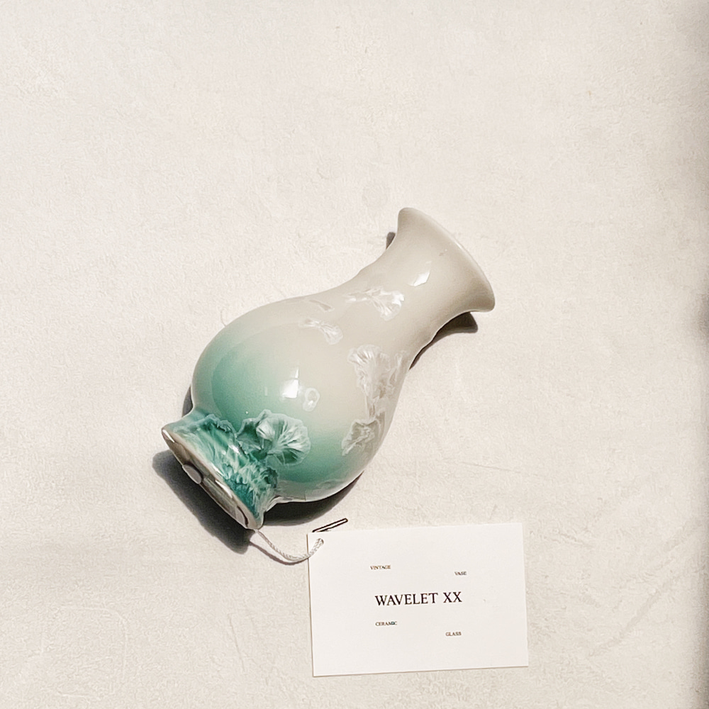 Studio Art Pottery Crystalline Glaze Vase - Cream White/Mint Green