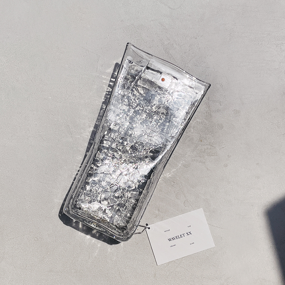 Blenko Glass Clear Crackle Paper Bag Vase