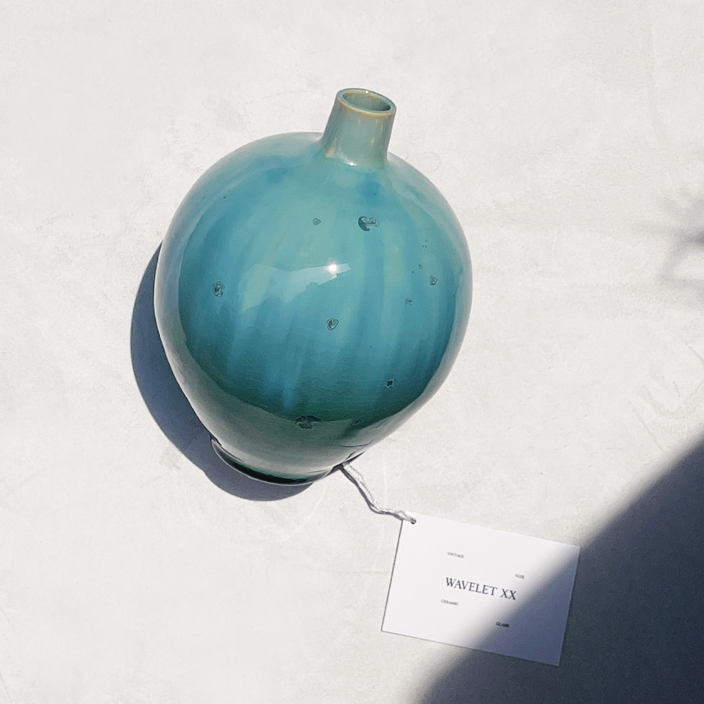 Art Pottery Crystalline Flambe Weed Pot Vase - Blue Green