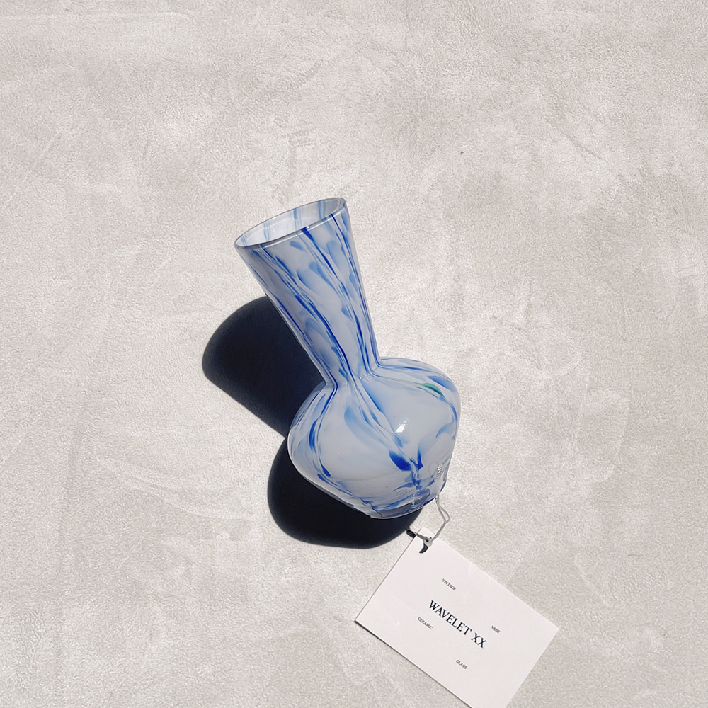 Blue and White Swirl Art Glass Vase